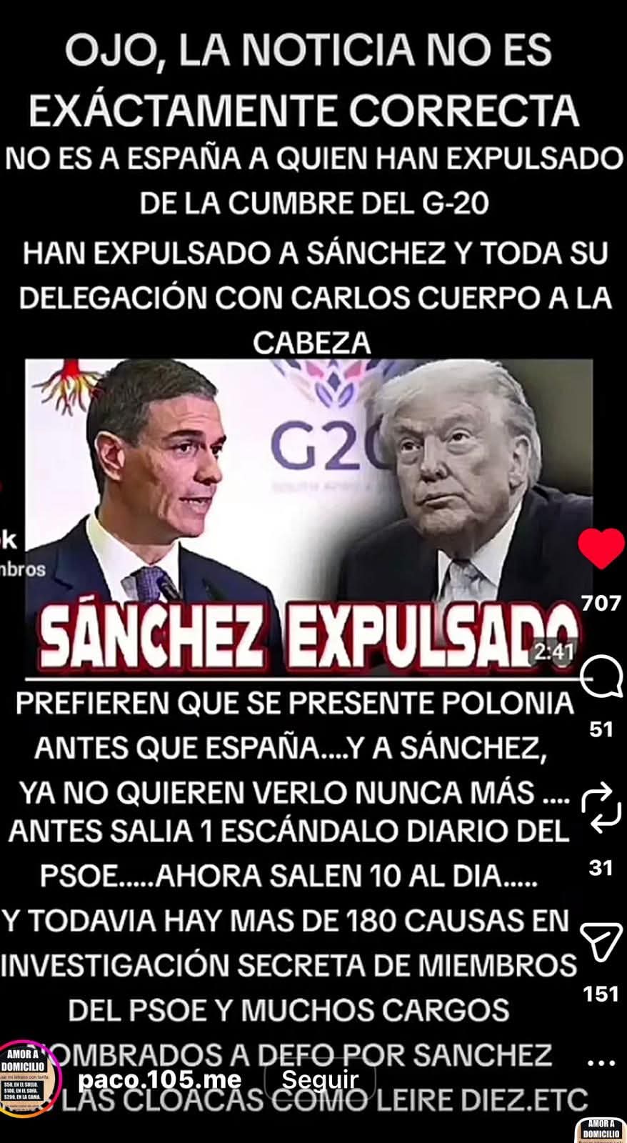 Expulsan a Pedro Sánchez y toda su delegación del G-20 por escándalos del PSOE
