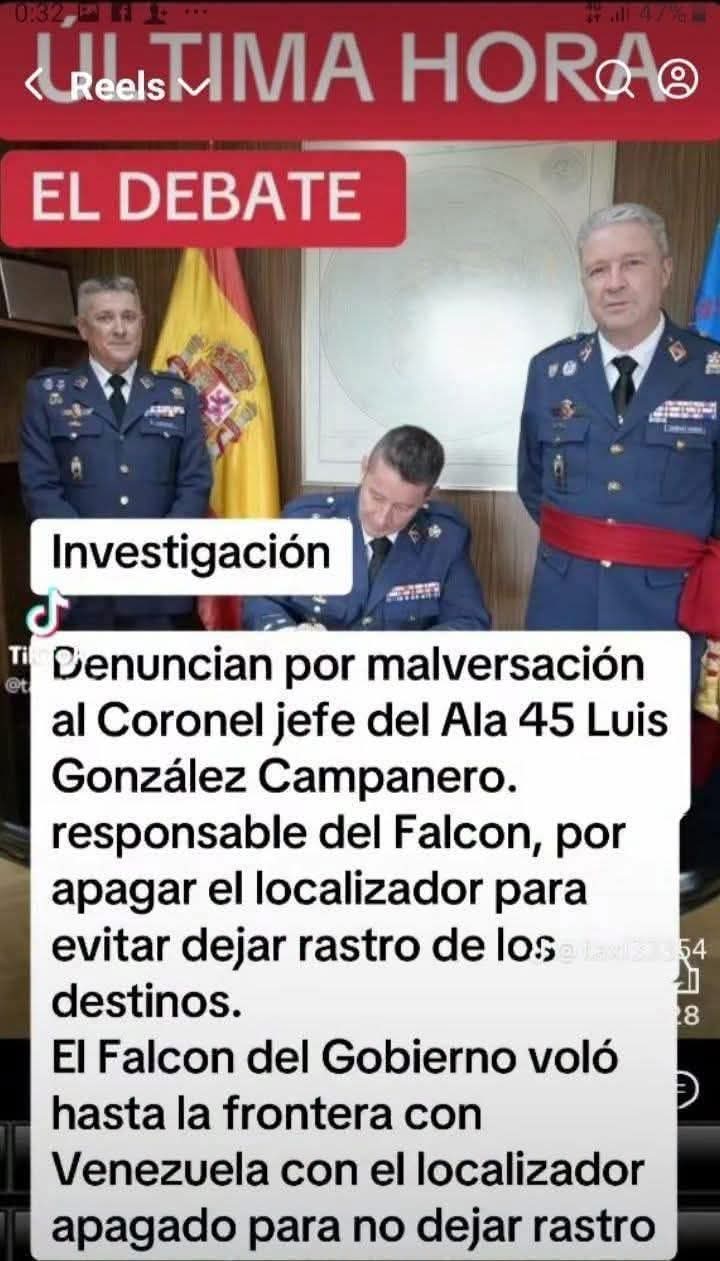 Denuncian por malversación al Coronel jefe del Ala 45 Luis González Campero, responsable del Falcon, por apagar el localizador para evitar dejar rastro