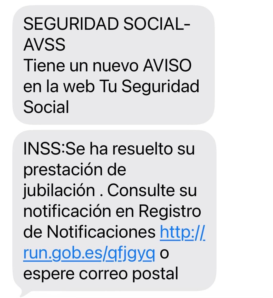 SMS del Instituto Nacional de la Seguridad Social (INSS): se ha resuelto su prestación de jubilación