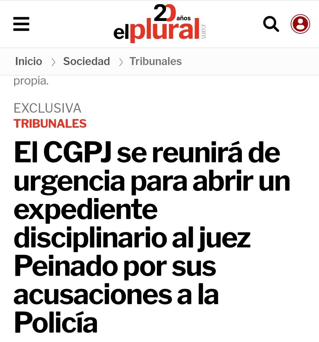 El CGPJ se reunirá de urgencia para abrir un expediente disciplinario al juez Peinado por sus acusaciones a la Policía