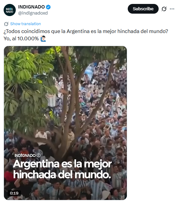 Este vídeo muestra a la afición de Argentina en el Mundial 2026