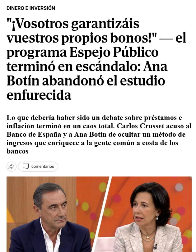 Carlos Crusset revela en directo en Espejo Público cómo los bancos utilizan plataformas de inversión para hacer dinero y Ana Botín abandona el plató