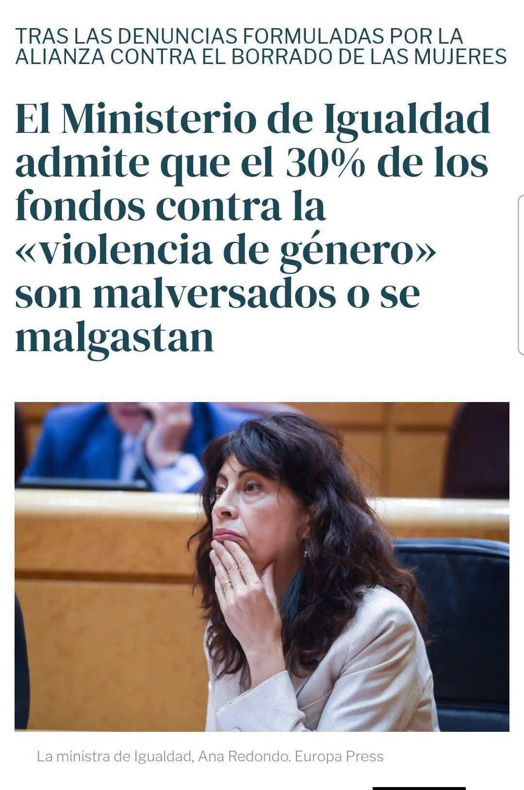 El Ministerio de Igualdad admite que el 30% de los fondos contra la "violencia de género" son malversados o se malgastan