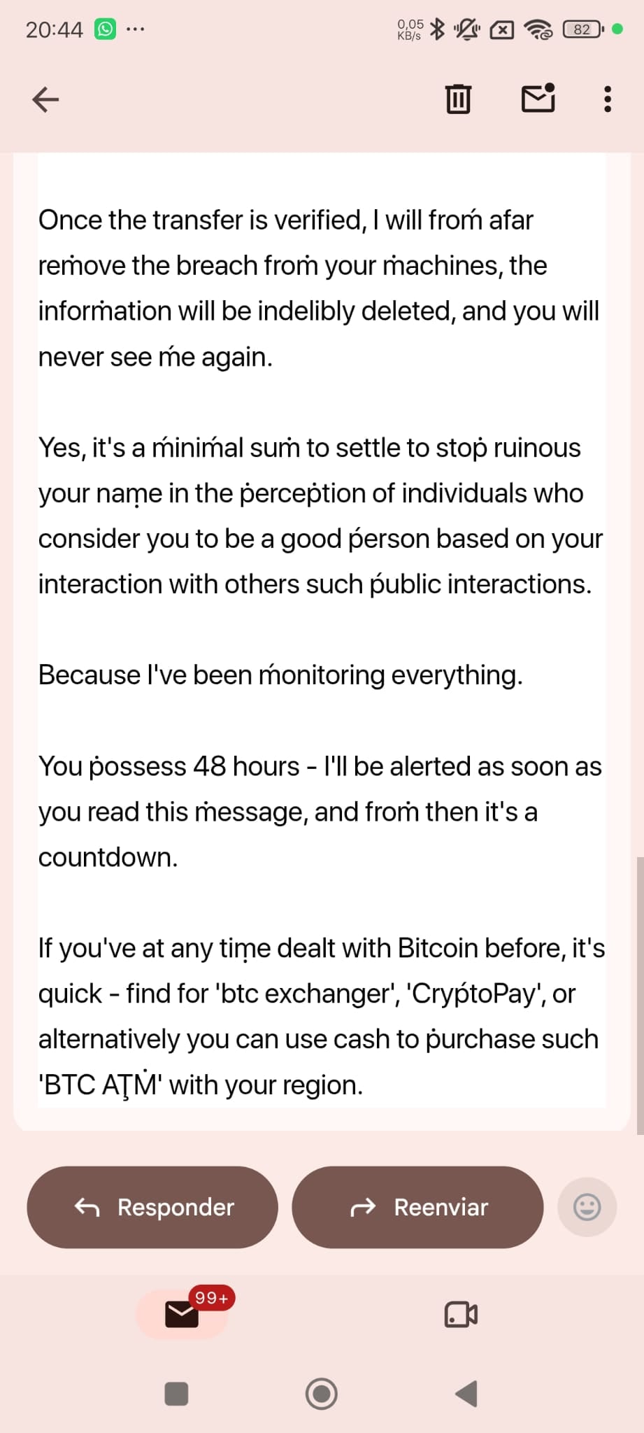 Email de Tate Owen: te hemos hackeado y si no transfieres 1.3000 dólares en bitcoin compartiremos tus vídeos masturbándote