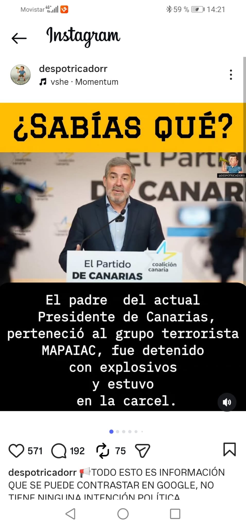 El padre del actual presidente de Canarias estuvo en la cárcel por pertenecer al grupo terrorista MAPAIAC