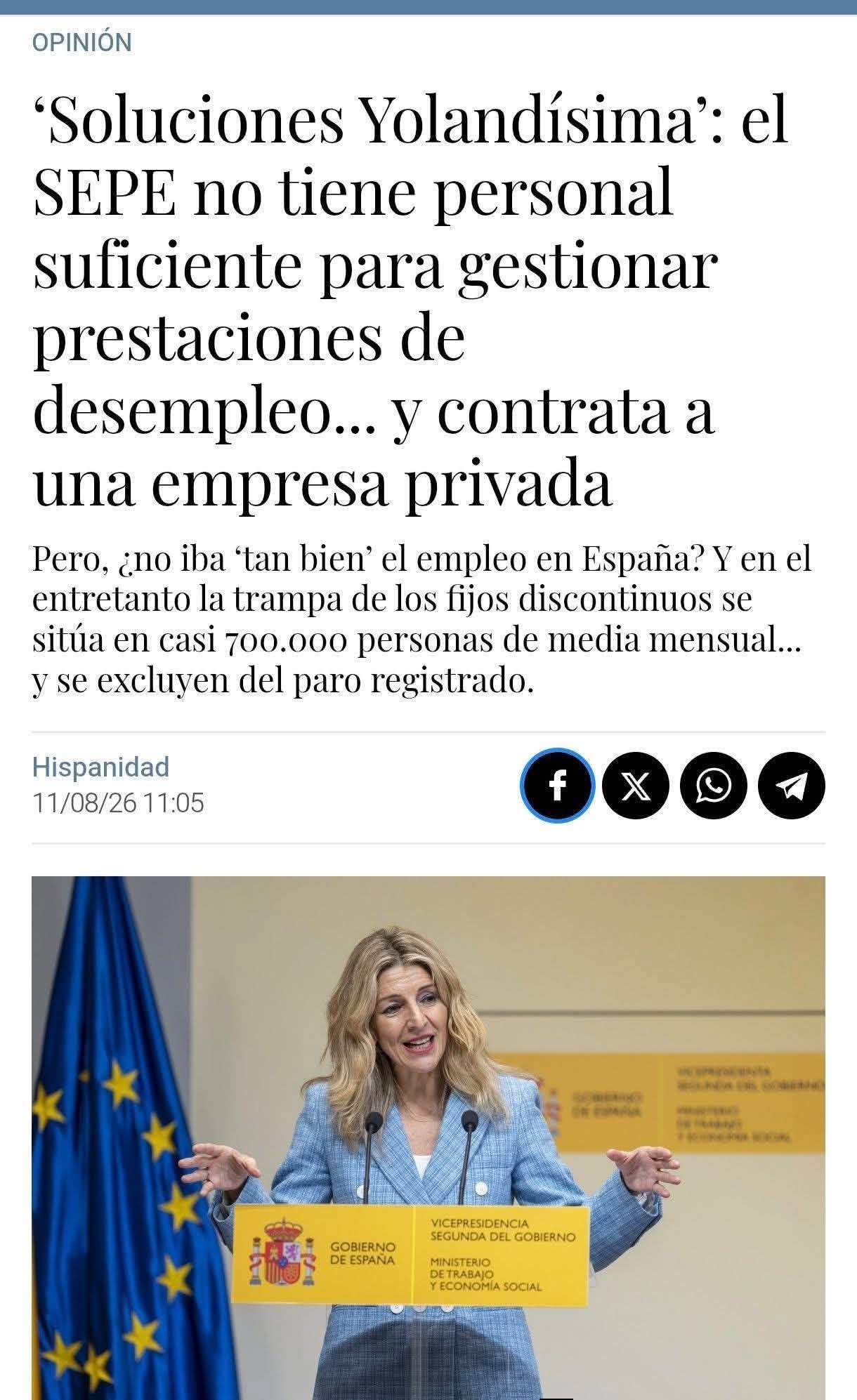 Yolanda Díaz contrata una empresa privada para cubrir la falta de personal del SEPE