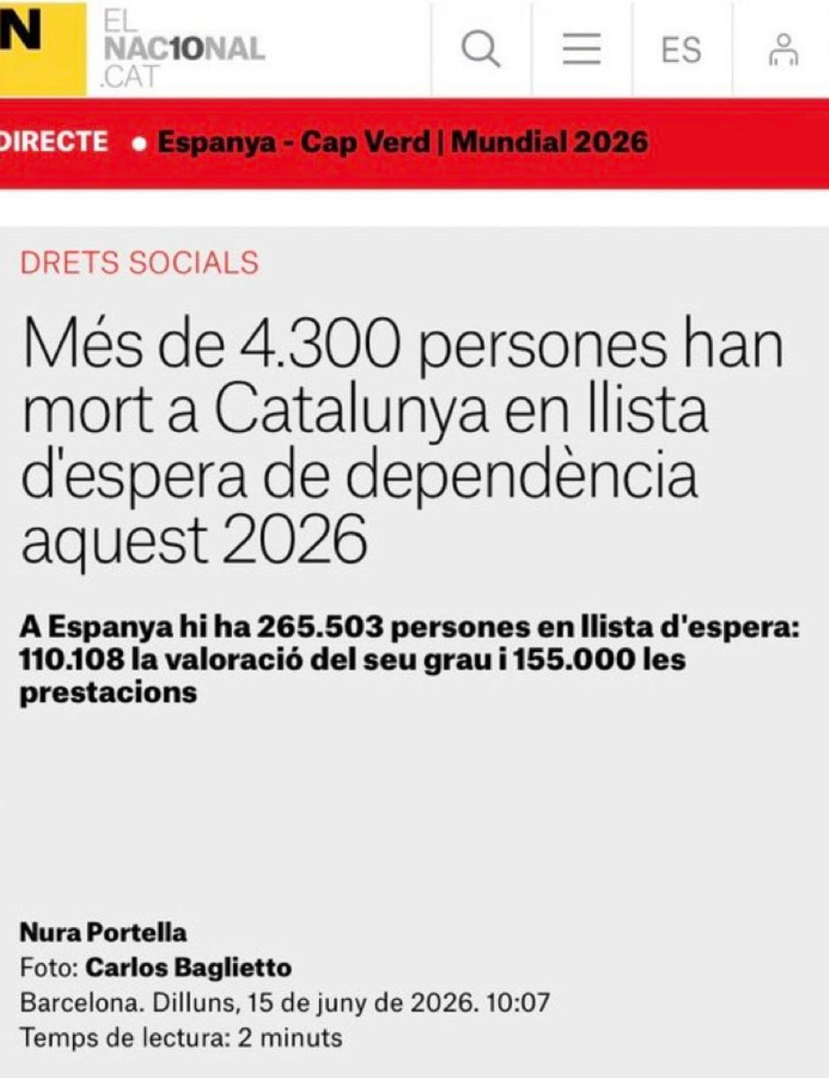 Mueren en 2026 más de 4.300 personas en Cataluña mientras estaban en lista de espera de dependencia