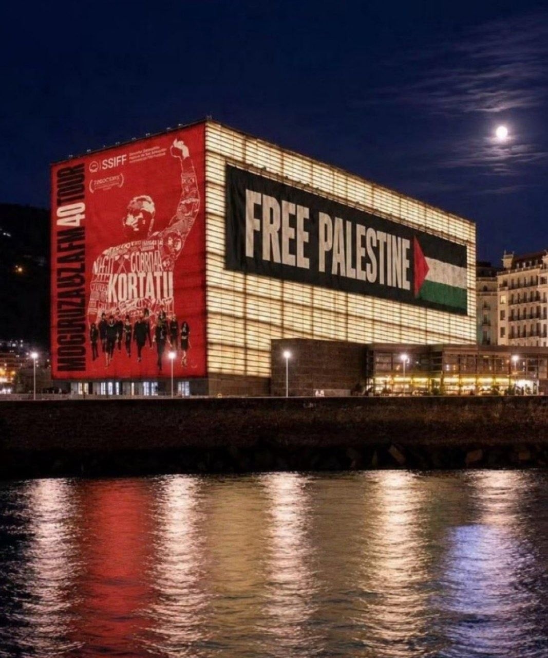 El Festival de Cine de San Sebastián inició con una imagen de "Free Palestine" en el recinto