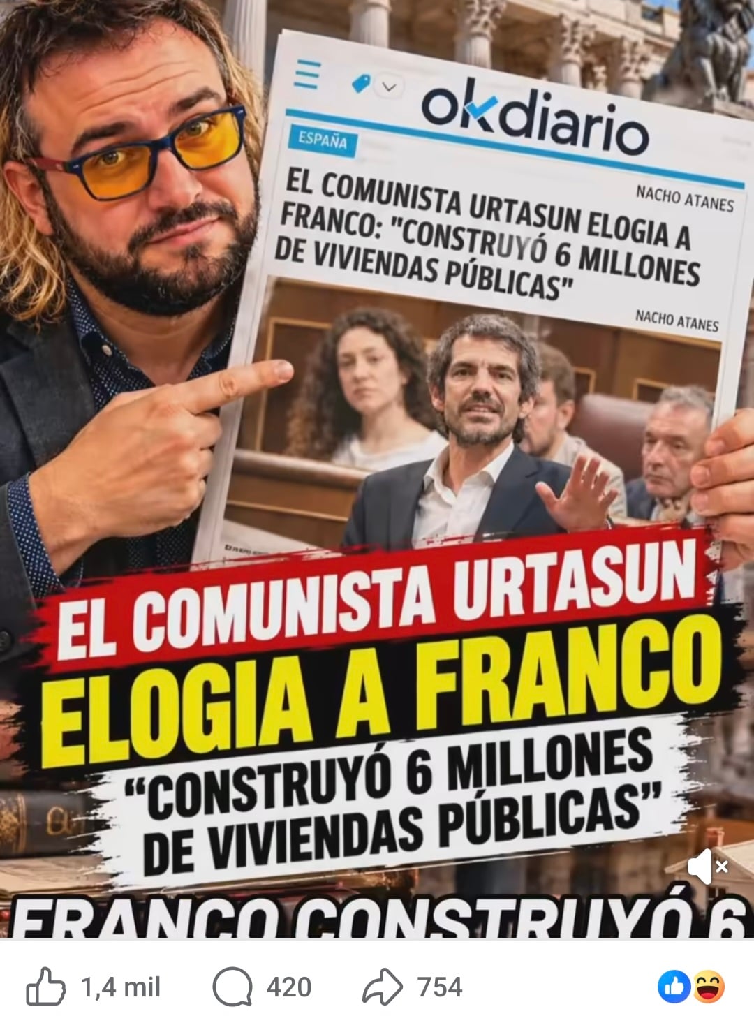 El ministro Urtasun elogia a Franco: "Construyó 6 millones de viviendas públicas, llevamos décadas haciendo las cosas mal"