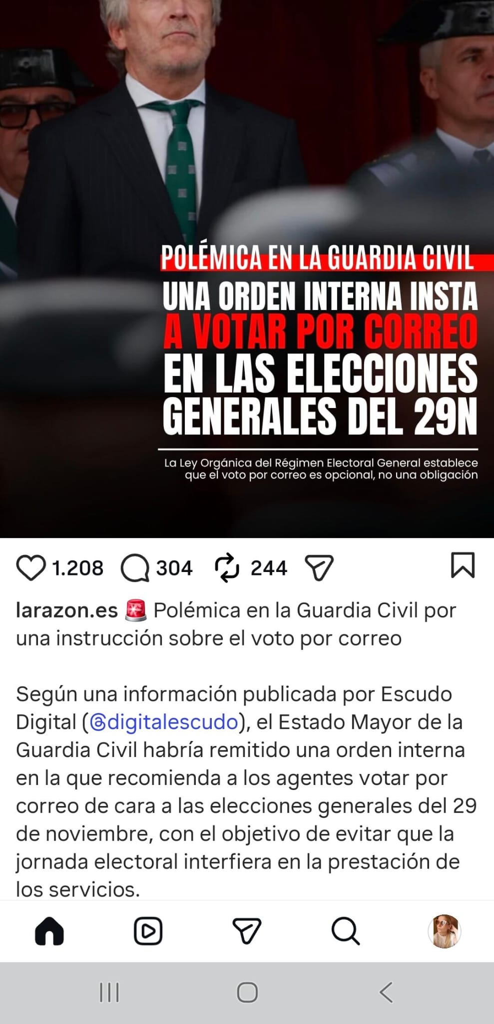 Una orden interna en la Guardia Civil insta a votar por correo en las elecciones generales del 29N