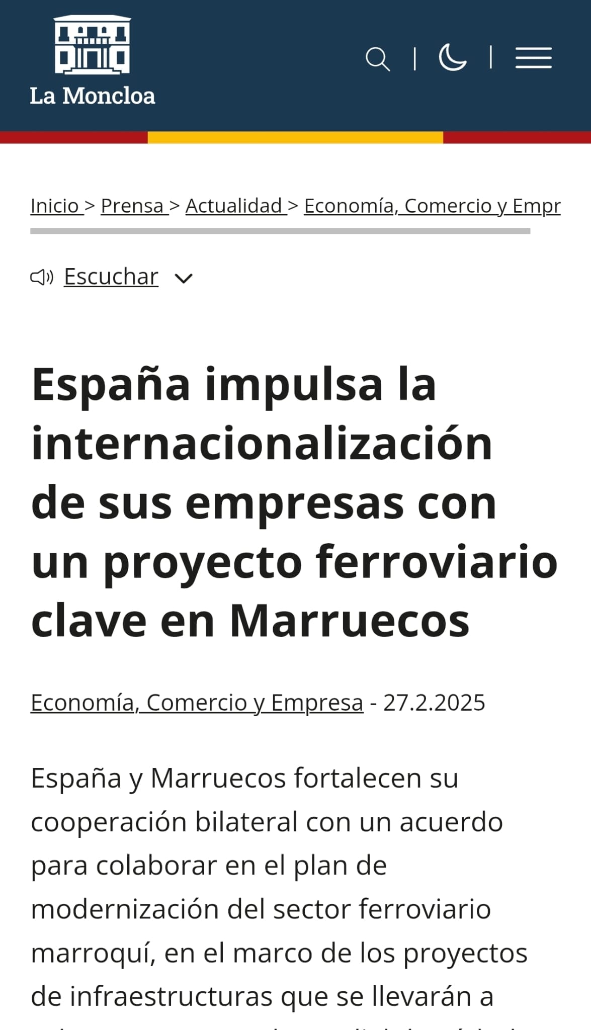 España impulsa la internacionalización de sus empresas con un proyecto ferroviario clave en Marruecos