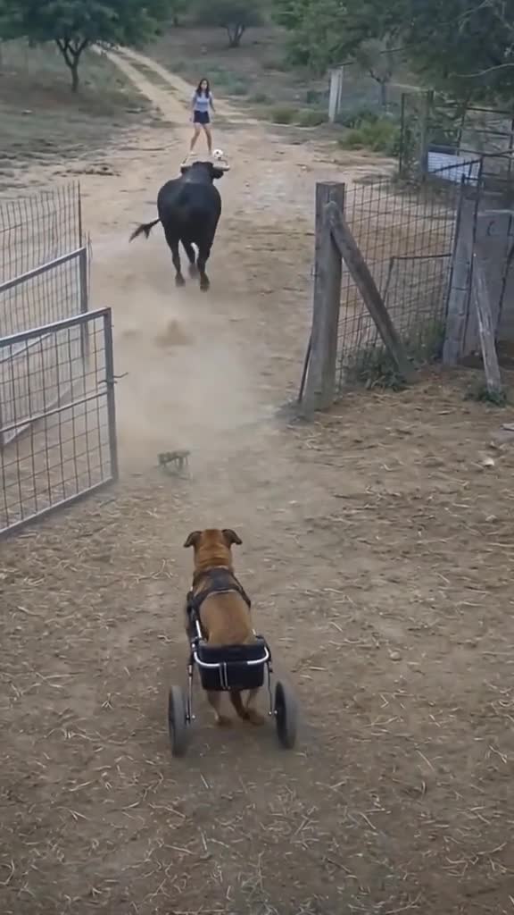 Vídeo muestra a un toro jugando al fútbol con una mujer