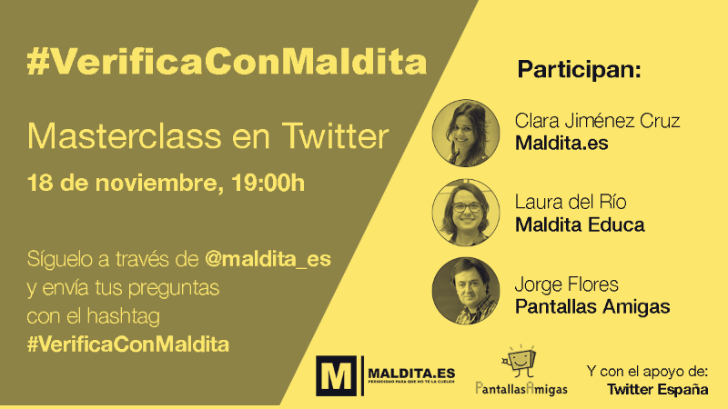 #VerificaConMaldita: we are hosting a Masterclass on November 18 together with Twitter and Pantallas Amigas to promote critical thinking and fight disinformation