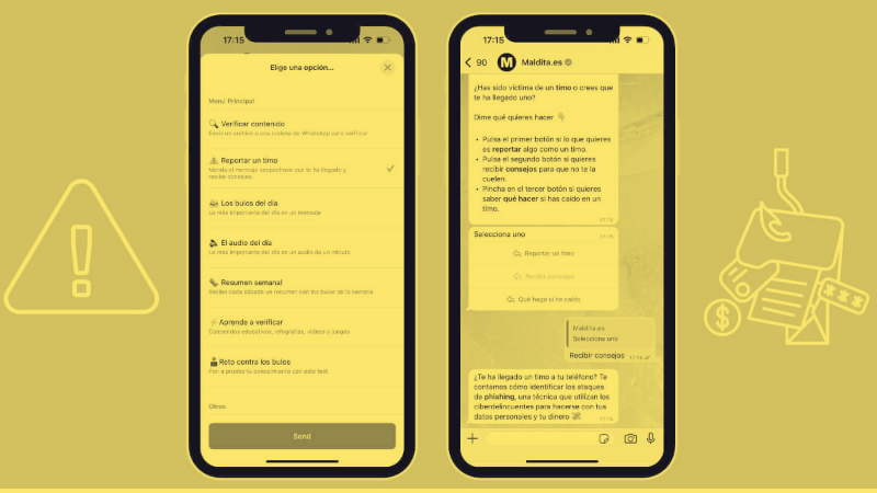 Maldita.es lanza un servicio para reportar y prevenir los timos en su chatbot de WhatsApp