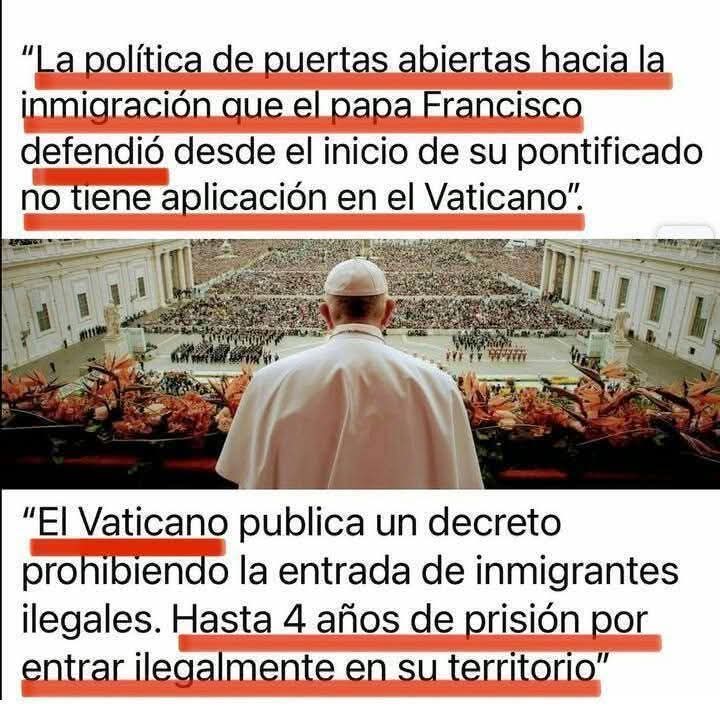 El Vaticano publica un decreto en el que prohíbe la entrada de inmigrantes ilegales con hasta 4 años de prisión, multas de 25.000 euros y la expulsión del Vaticano por 15 años
