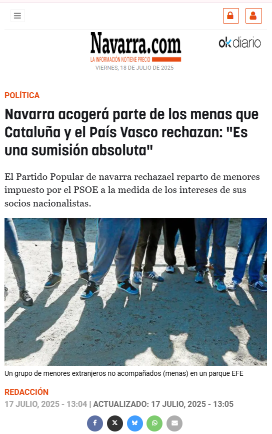 Navarra acogerá parte de los menas que Cataluña y el País Vasco rechazan