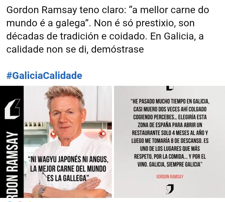 Gordon Ramsay dice que la mejor carne del mundo es la gallega
