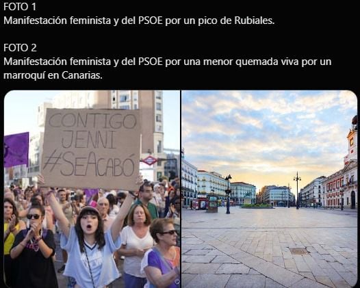 No ha habido manifestaciones feministas por la menor quemada por un marroquí en Canarias, pero sí las hubo por el pico de Rubiales
