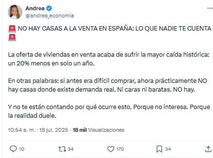 No hay casas a la venta en España: la oferta de viviendas acaba de sufrir la mayor caída histórica, con un 20% menos en solo un año