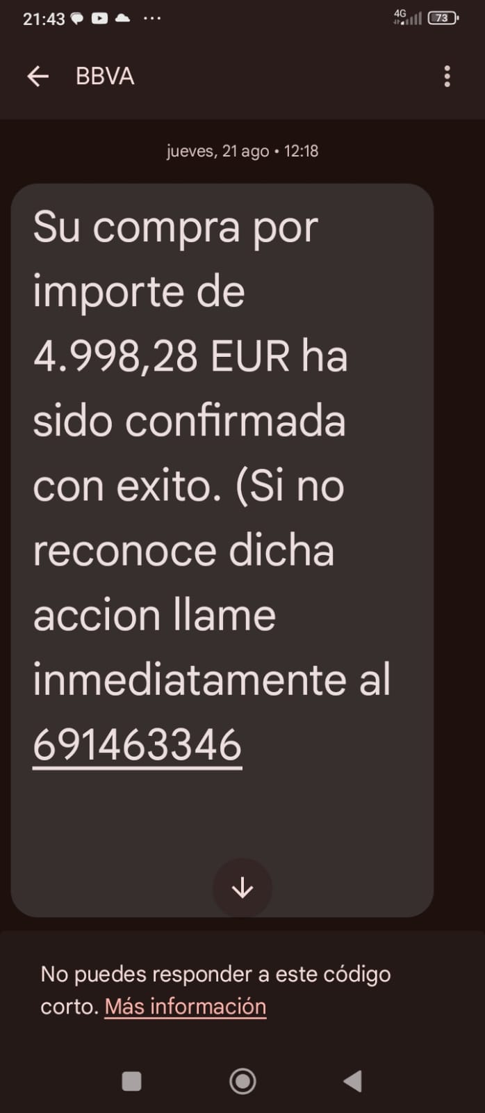 BBVA: Su compra por importe de 4.998,28 EUR ha sido confirmada con éxito
