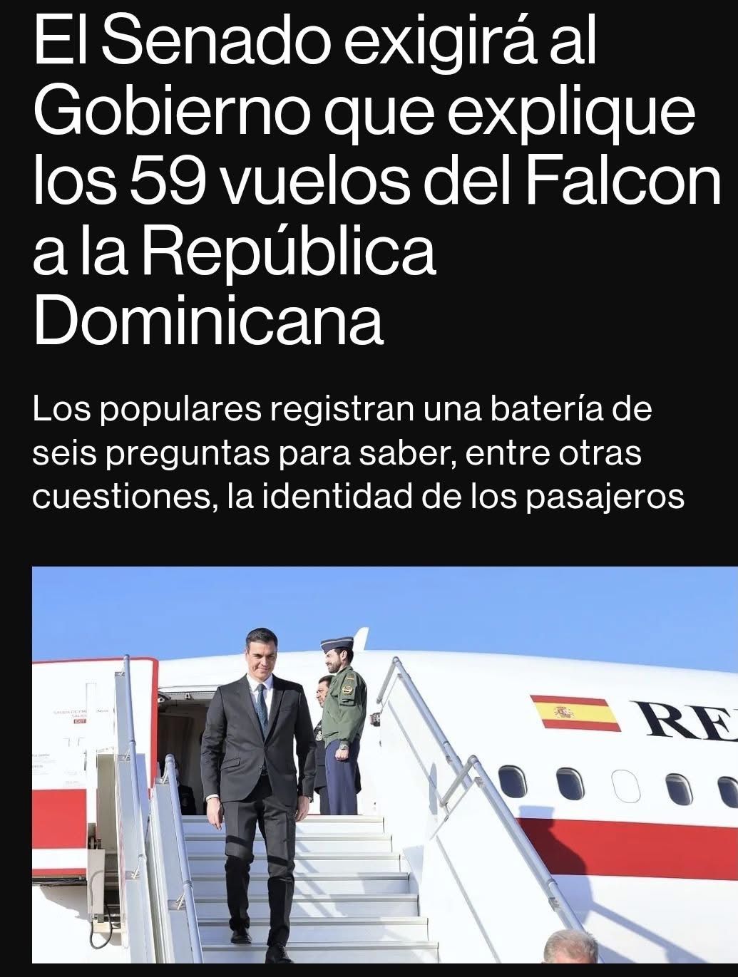 El Senado exigirá al Gobierno que explique los 59 vuelos del Falcon a la República Dominicana