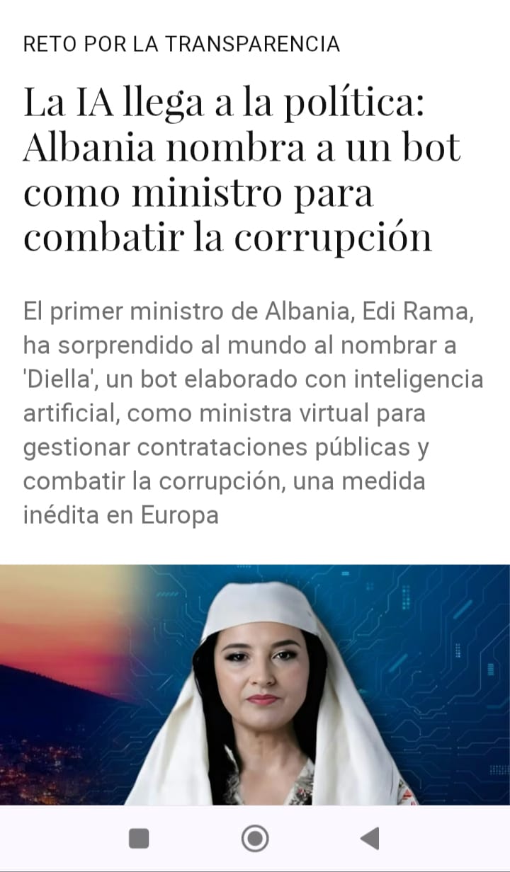Albania nombra a una inteligencia artificial, Diella, como ministra responsable de contrataciones públicas