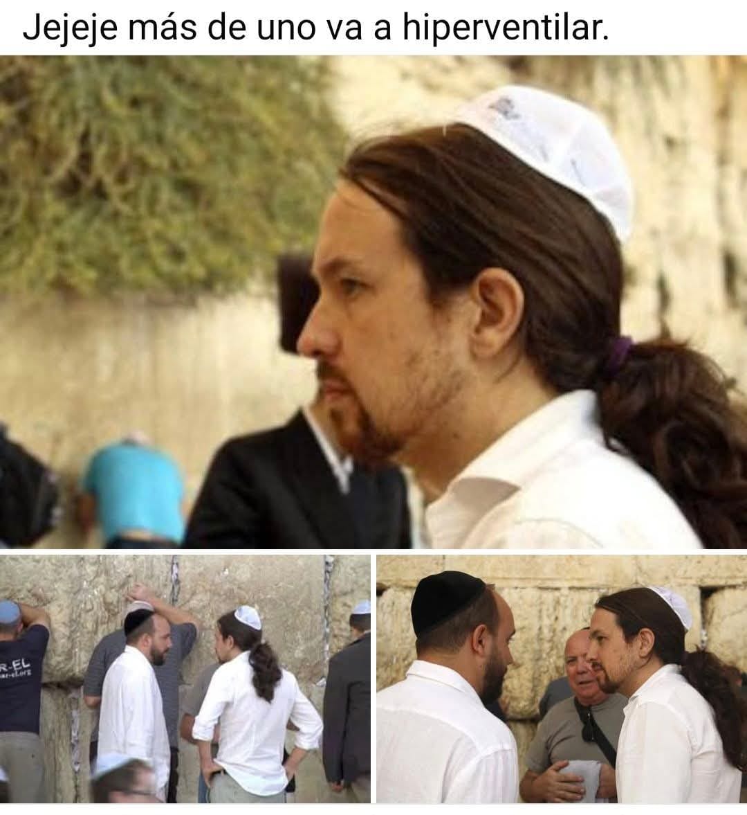 Pablo Iglesias en el Muro de las Lamentaciones (Jerusalén) con una kipá