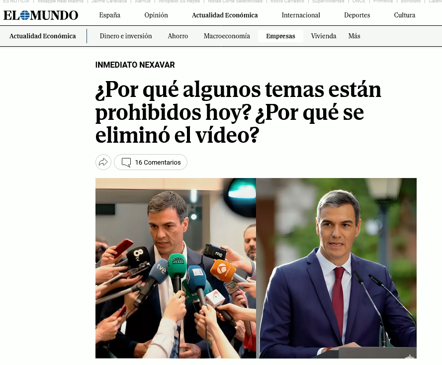El Mundo publica Sánchez promocionó la plataforma Inmediato Nexavar durante una entrevista en El Hormiguero