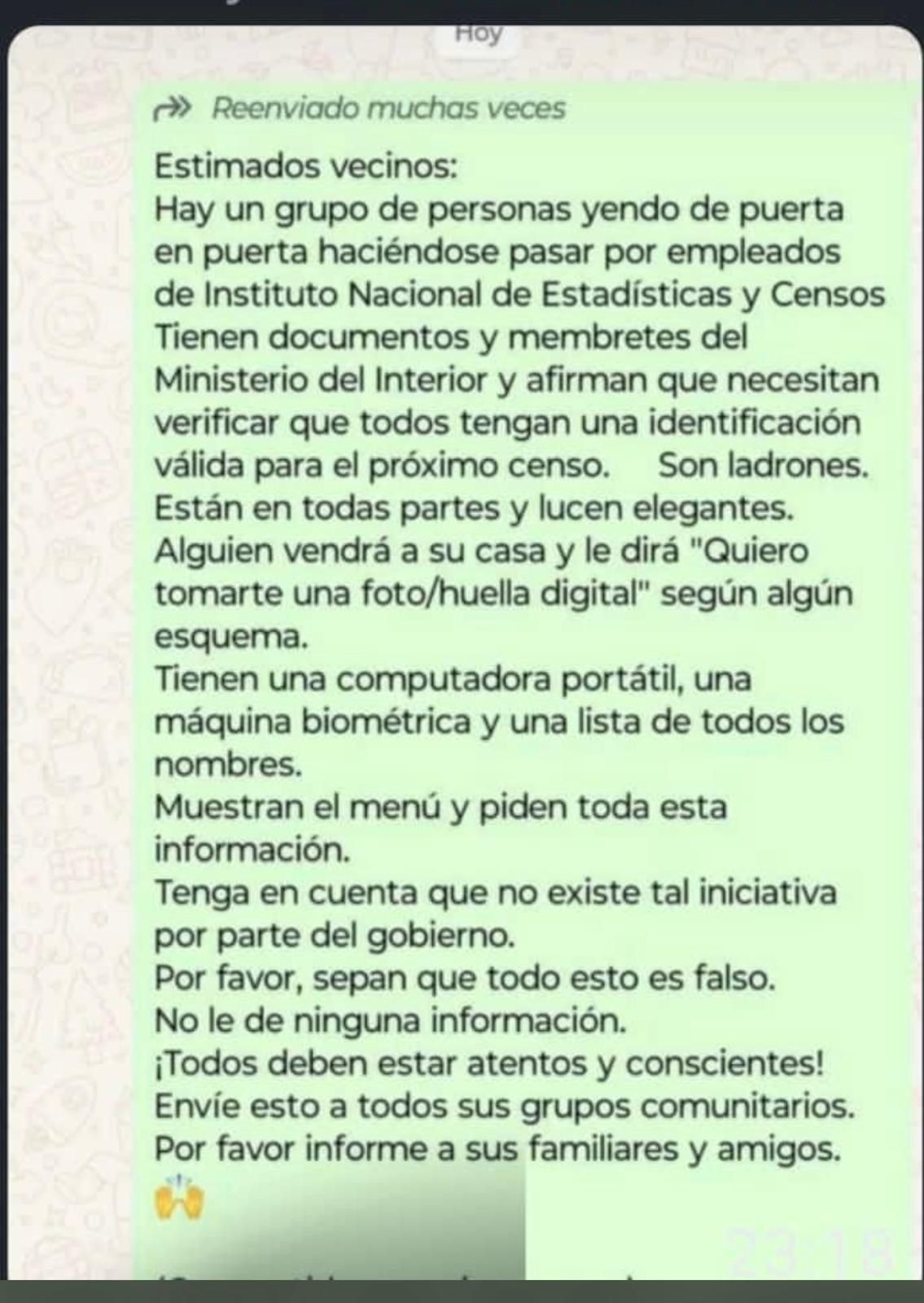 Se hacen pasar por empleados del Instituto Nacional de Estadística y Censos para robar fotos y huellas digitales