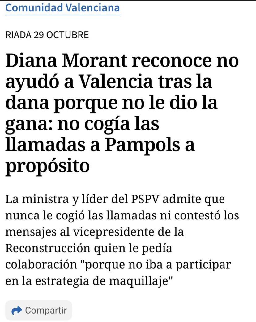 Diana Morant al responder sobre por qué no contestó a las llamadas de Pampols: "Porque el señor Gan Pampols fue una estrategia de maquillaje del señor Mazón"