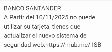 El banco Santander no ha enviado este SMS que solicita actualizar el sistema seguridad, es un timo