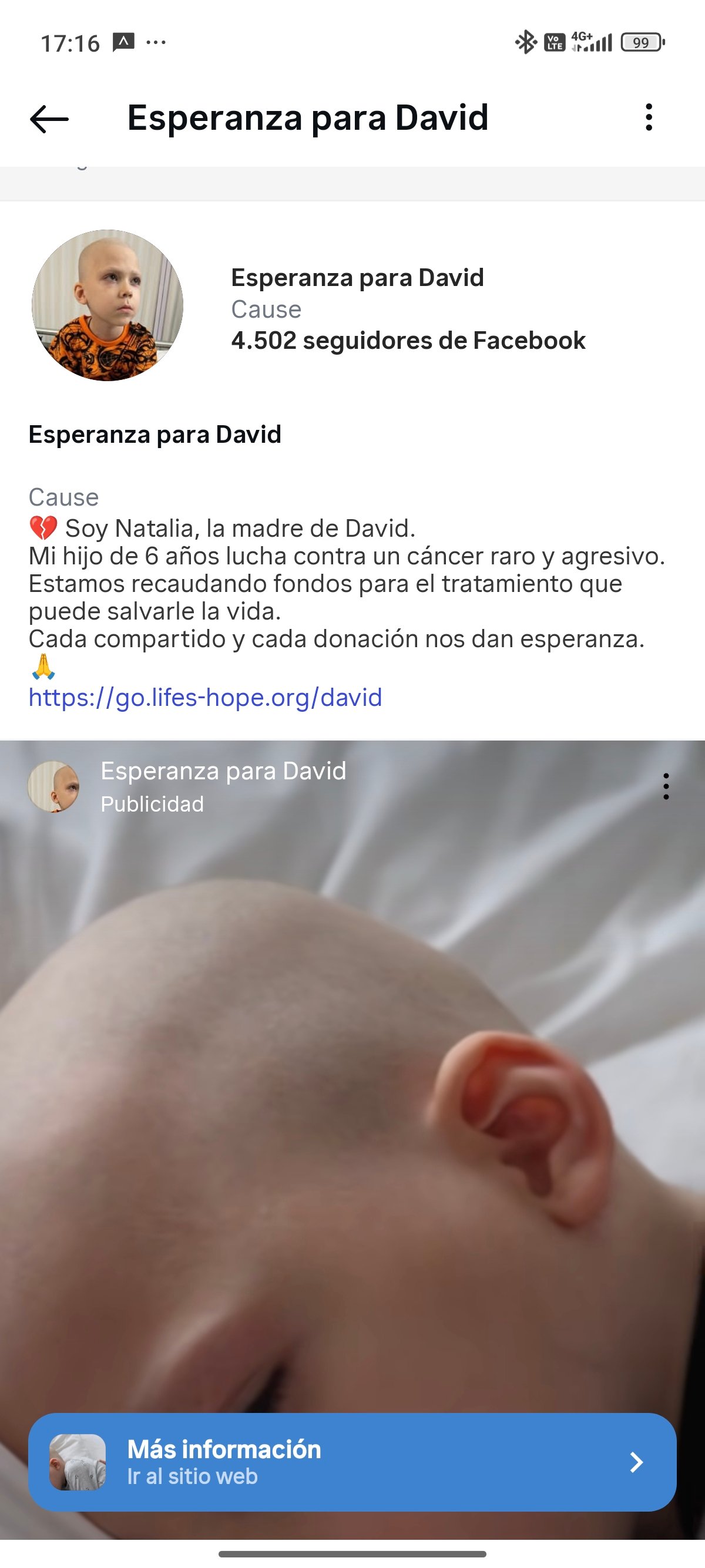 Cuidado con la campaña de una supuesta ONG para la cura del cáncer de un niño llamado David