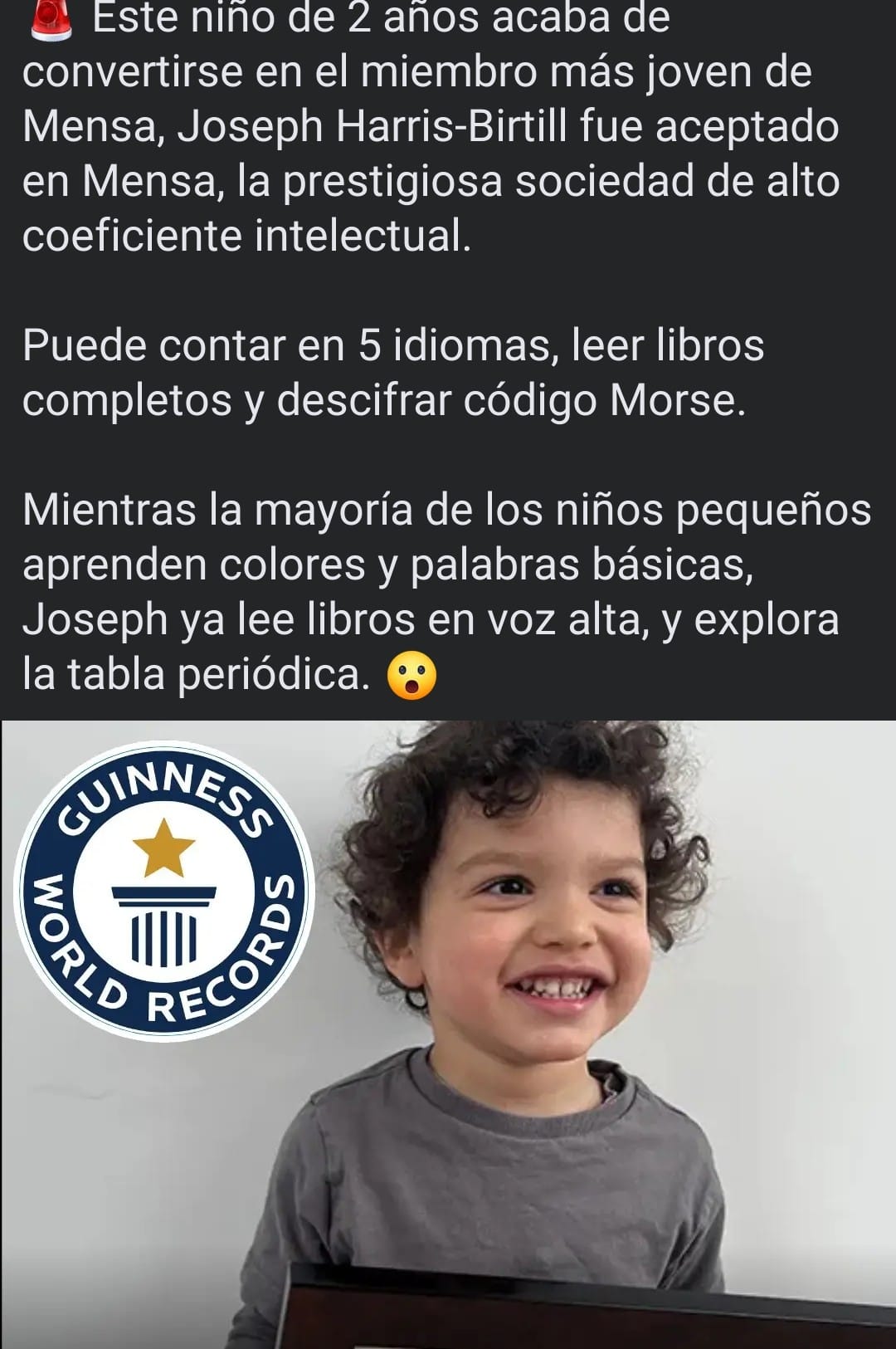 Joseph Harris-Birtill fue aceptado en Mensa, la prestigiosa sociedad de alto coeficiente intelectual, con solo dos años