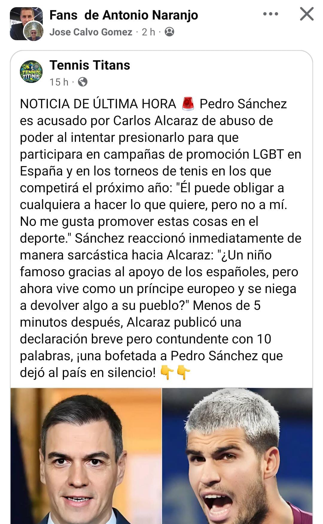 Sin rastro de que Alcaraz haya acusado a Sánchez de “abuso de poder” por obligarle a participar en campañas LGTB