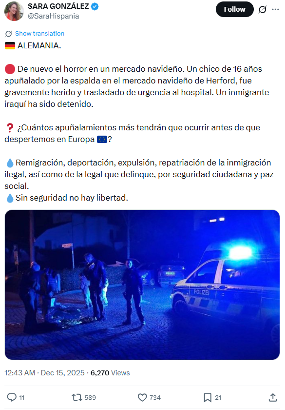 Qué sabemos de la detención de un menor de origen iraquí por el apuñalamiento de otro en el mercado navideño de Herford (Alemania)