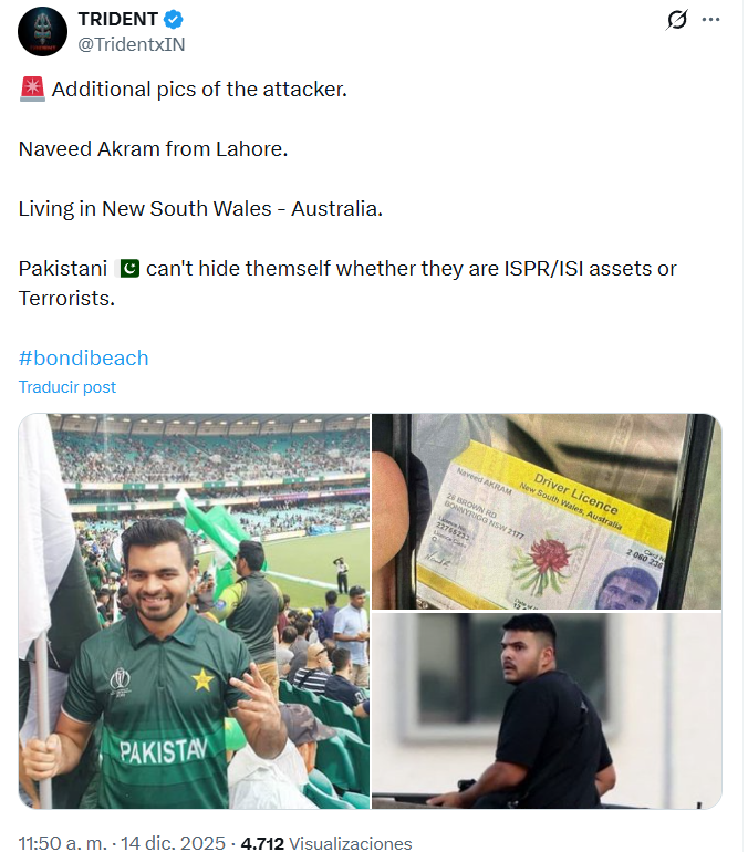 La foto del supuesto atacante del atentado de Bondi en un estadio: la publicó un usuario con el mismo nombre que dice no tener nada que ver