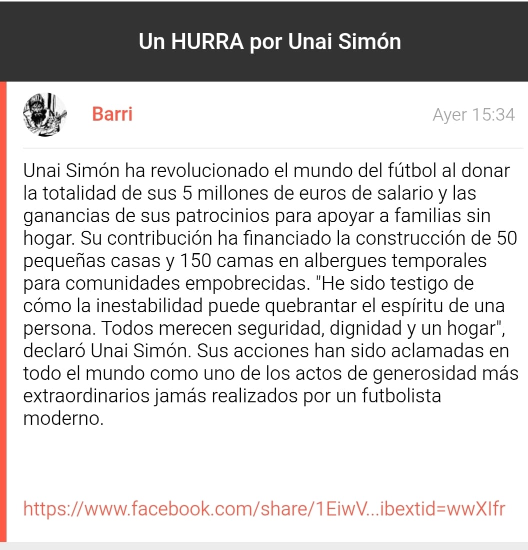 Sin rastro de la donación de cinco millones de euros del salario de Unai Simón para construir "50 pequeñas casas y 150 camas en albergues" para familias sin hogar