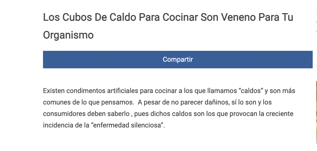 Los cubos de caldo para cocinar son seguros a pesar de su contenido en glutamato monosódico (pero su consumo habitual no es recomendable)