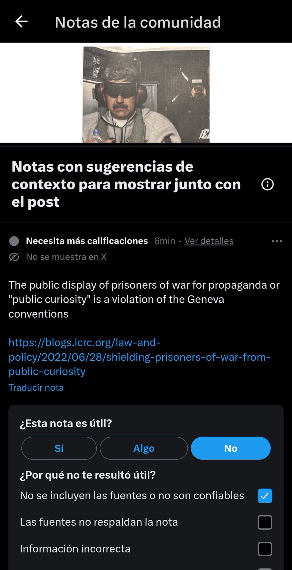 Compartir una imagen de la detención de Maduro viola los Convenios de Ginebra