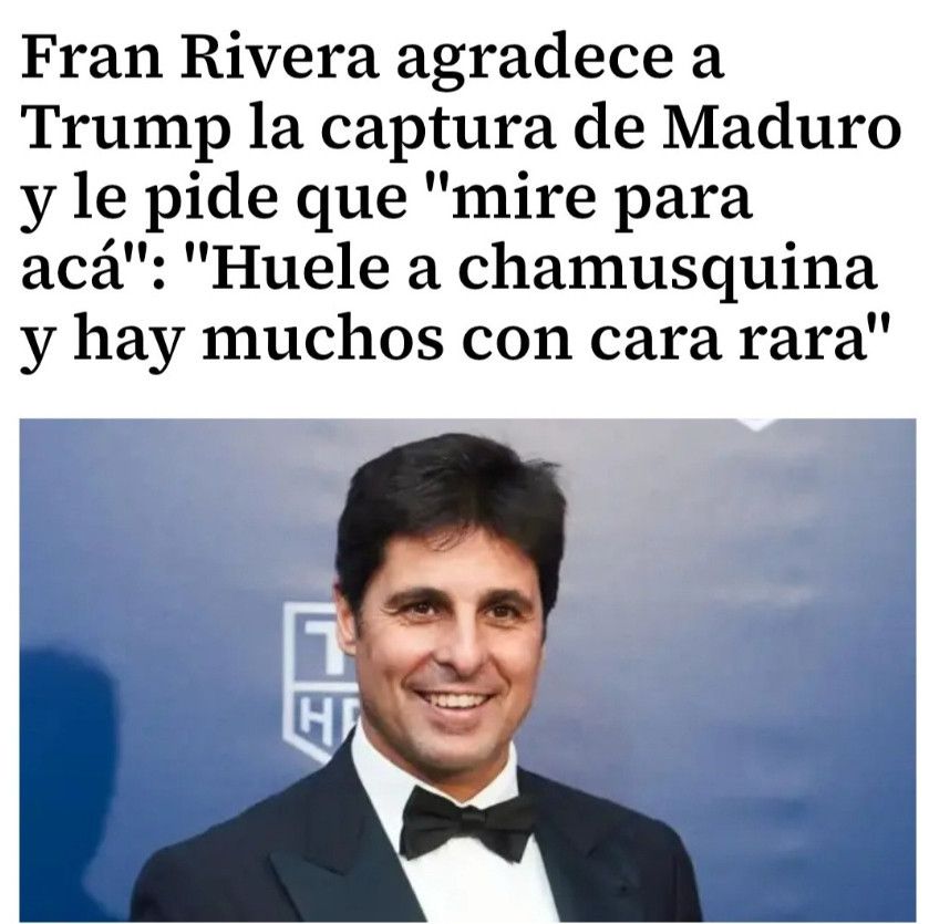 Fran Rivera publica un vídeo agradeciendo a Trump la detención de Maduro y diciendo que en España "hay cosas que huelen a chamusquina"