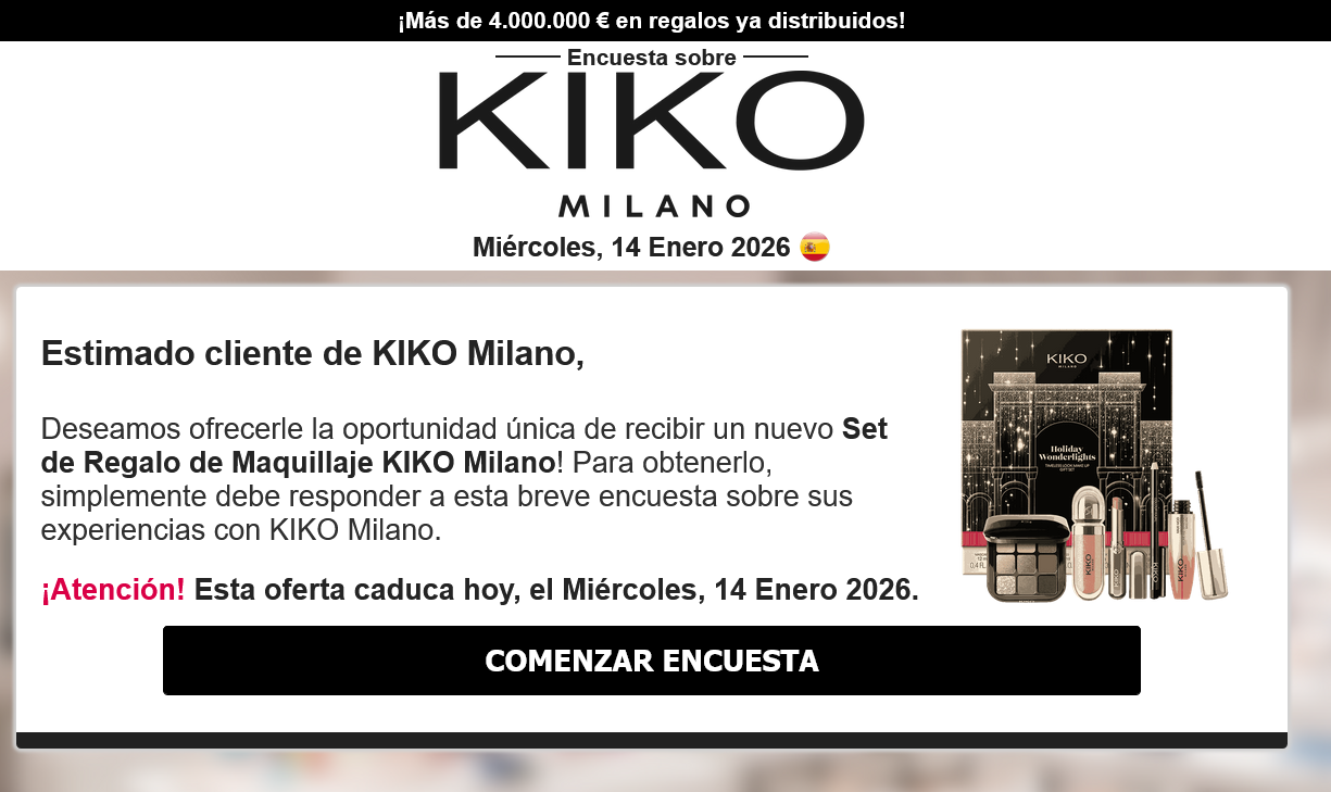 Kiko Milano regala un set de maquillaje por responder a una encuesta