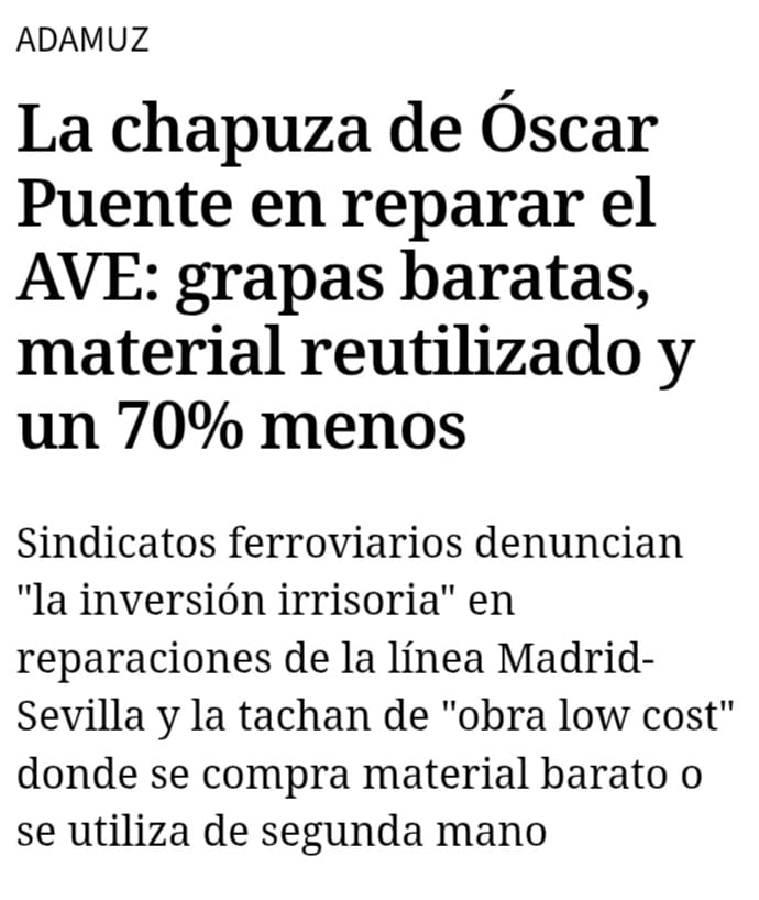 Qué sabemos del tramo mejorado de Adamuz a supuestos precios “low cost” y con “grapas de mala calidad” o reutilizadas