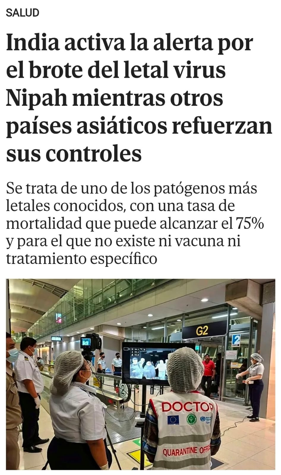 India ha detectado dos casos de virus Nipah, pero no ha activado la alerta por un brote a 28 enero de 2026