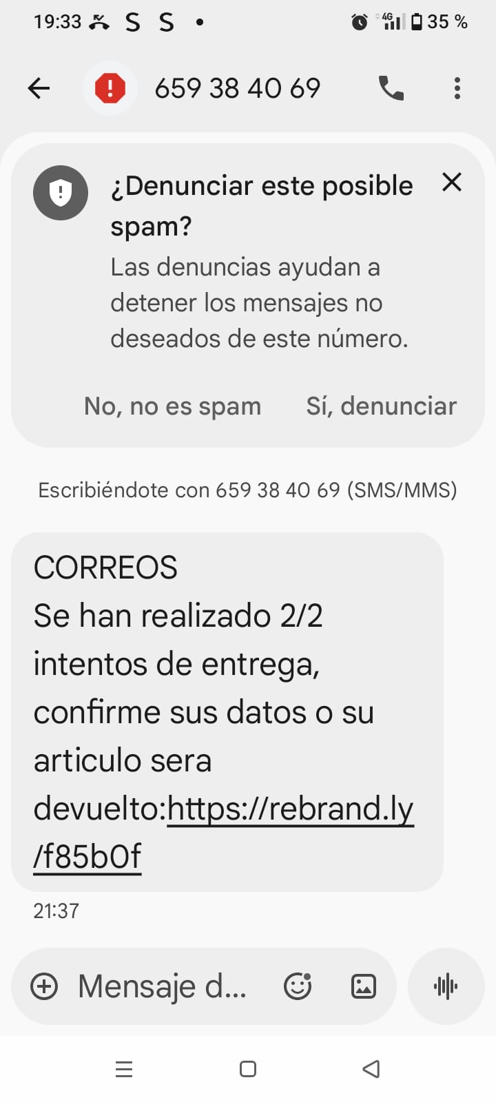 No, Correos no está enviando un SMS para "verificar tus datos" y evitar que sea devuelto un paquete porque "no se ha podido entregar tras dos intentos": es un timo