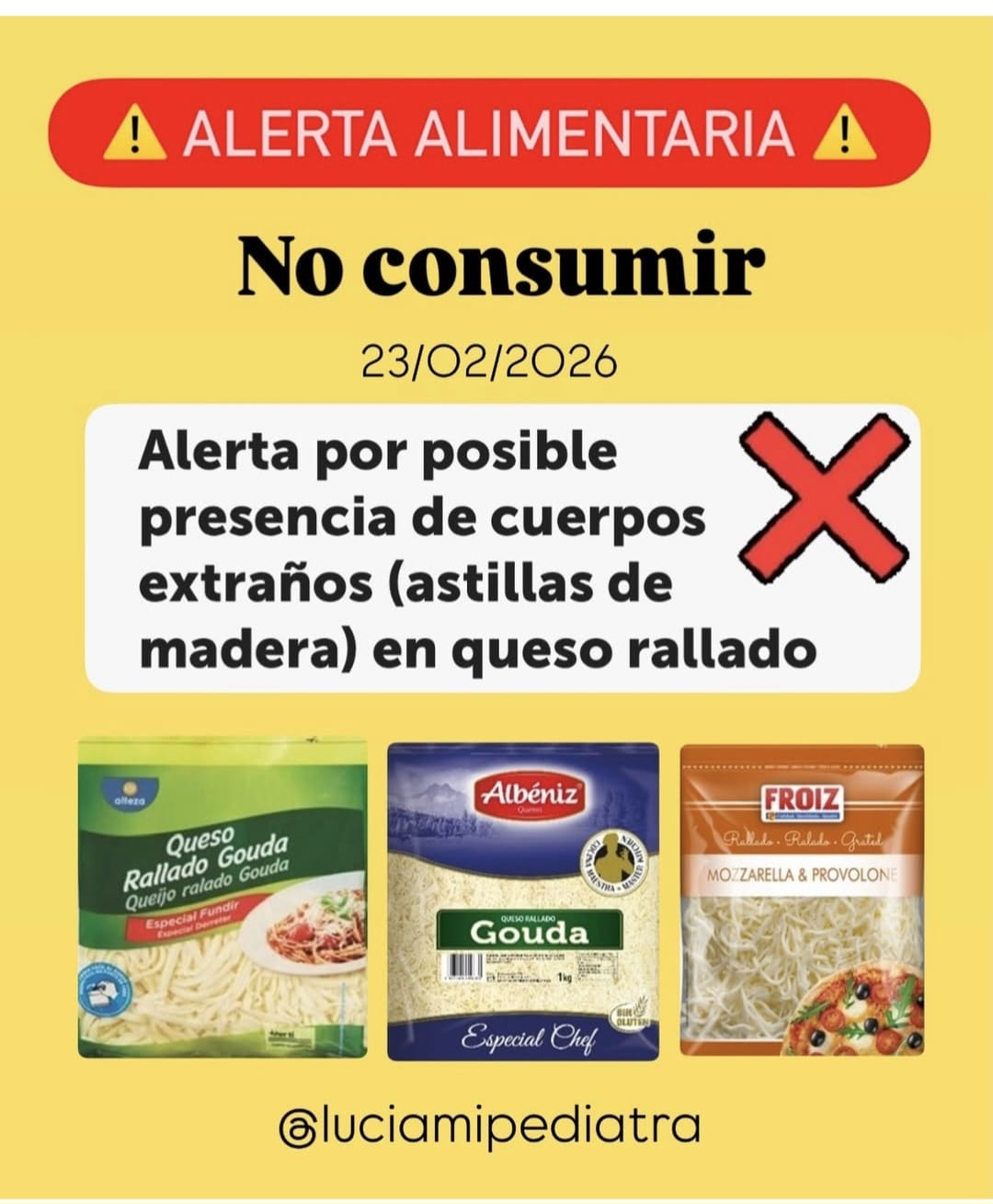 Sí, en febrero de 2026 la AESAN ha emitido una alerta alimentaria en España por posible presencia de astillas de madera en tres marcas de queso rallado