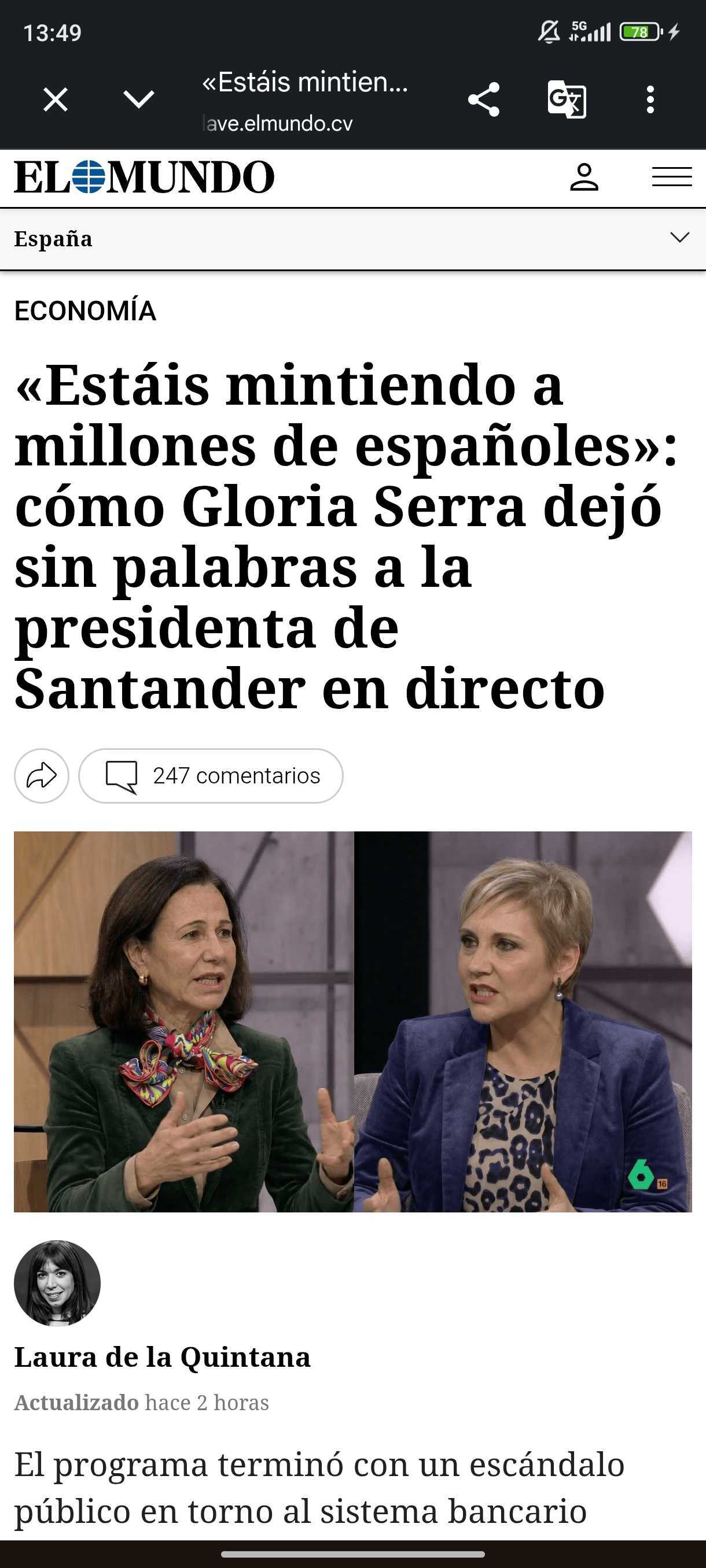 Gloria Serra promociona plataforma de inversión digital Caudència en La Sexta Noche