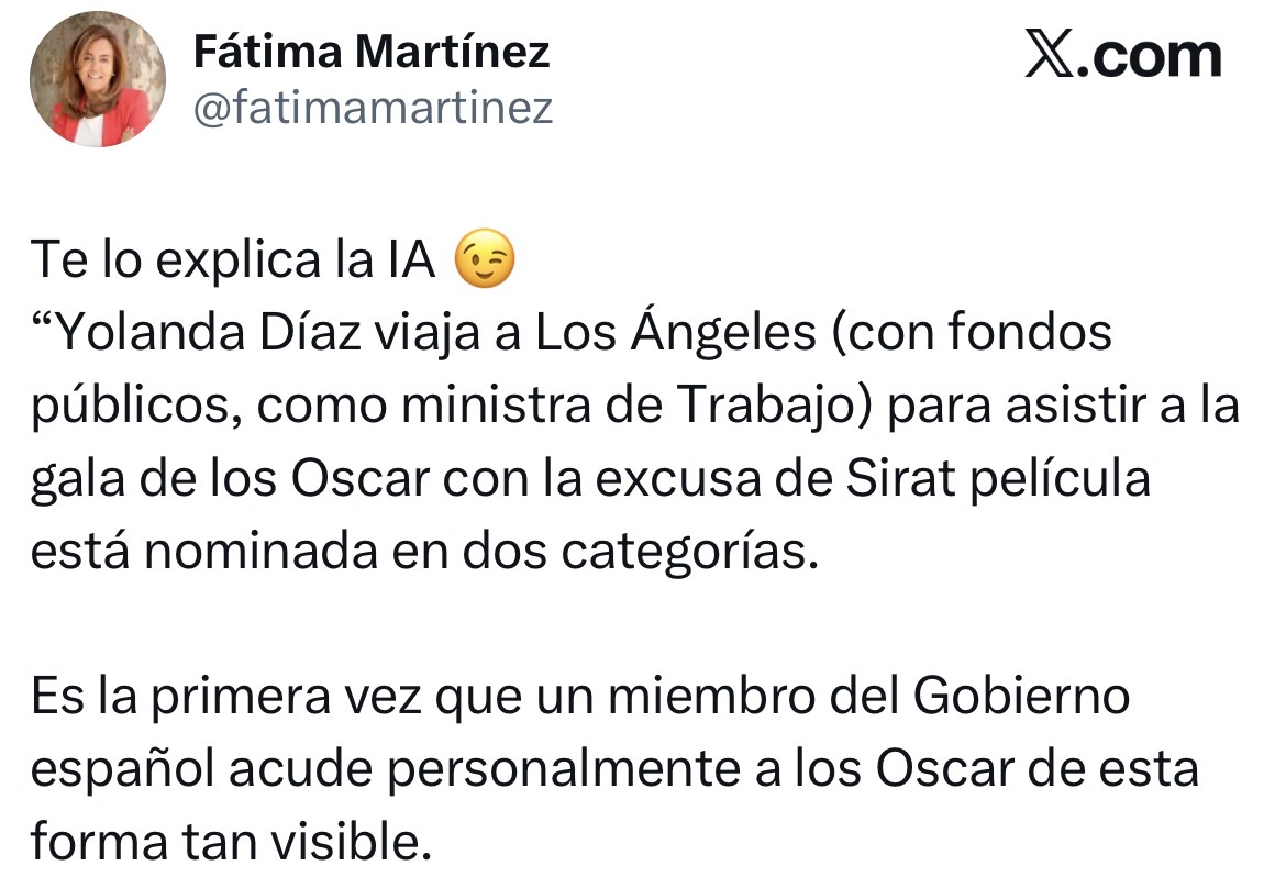 Qué sabemos sobre la presencia de la ministra de Trabajo, Yolanda Díaz, en la gala de los Óscar 2026
