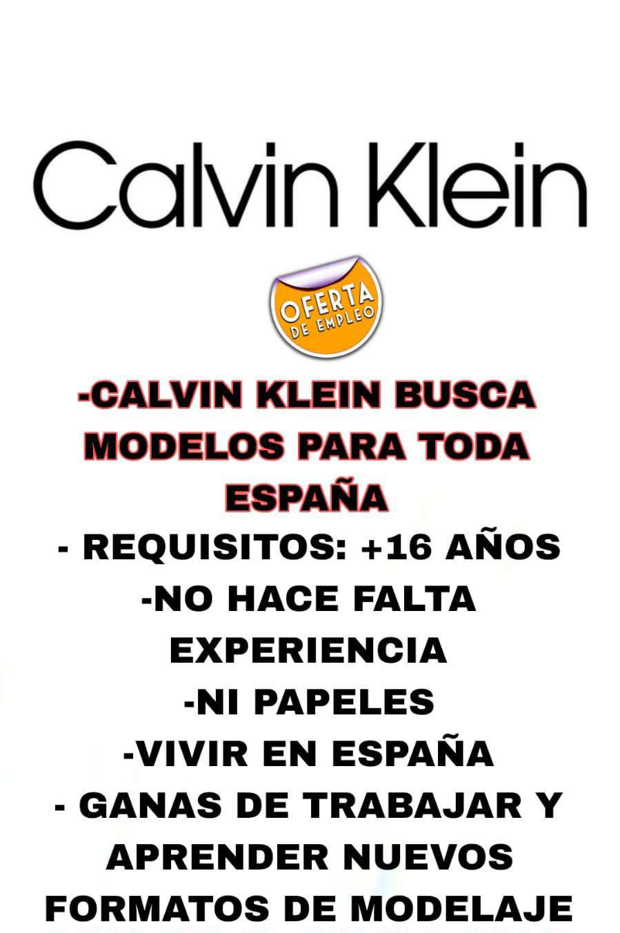 Oferta de empleo de Calvin Klein para modelos para toda España