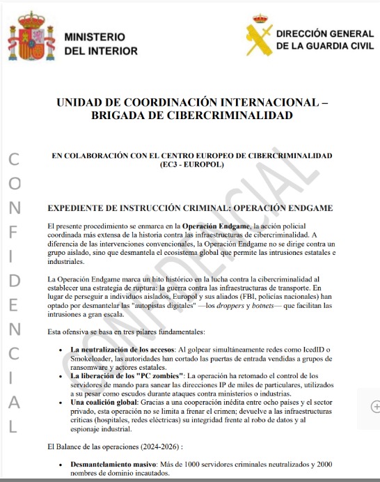 Brigada de Cibercriminalidad envía expediente de instrucción criminal sobre la Operación Endgame