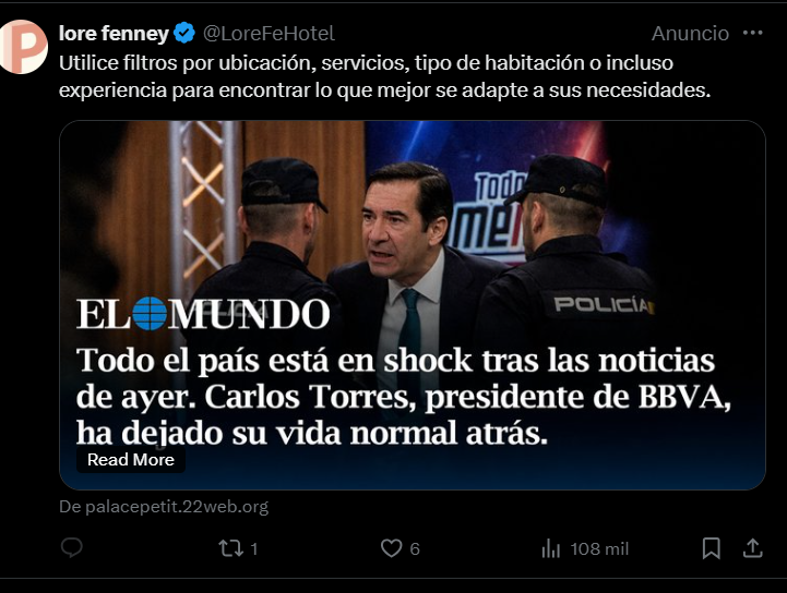 Hay anuncios en Twitter con falsos artículos que promocionan plataformas de inversión, pero el texto de los tuits no guardan relación